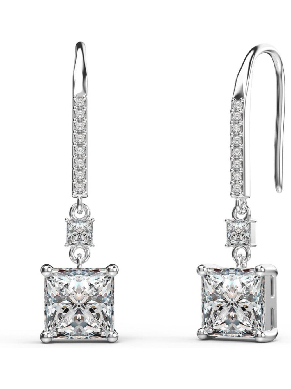 Elegant Princess Cut Cubic Zirconia Dangle Earrings for Women - Sparkling
